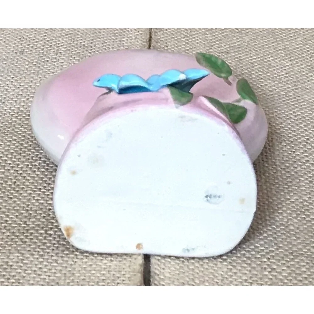 Vintage OPCO Pottery Pink Vase w Blue Applied Flower Granny Cottage Core Romance